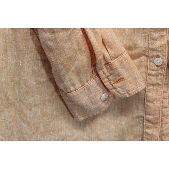 J McLaughlin Shirt Womens Medium Orange 100% Linen Button Front Long Sleeve Brit - Picture 4 of 6